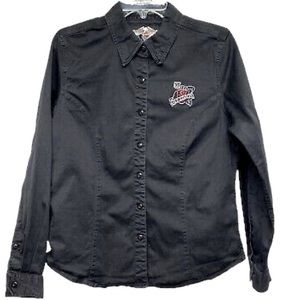 Harley Davidson Women’s Shirt Long Sleeve Button Front Black Blouse Shirt Sz XL